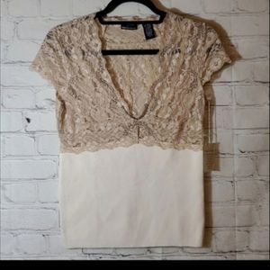 Moda International Nude Lace Ivory Cap Sleeve Sweater